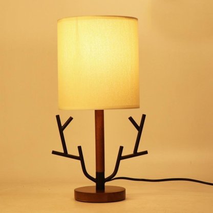 16" Vintage Rustic Tree Branch Fabric Drum Table Lamp