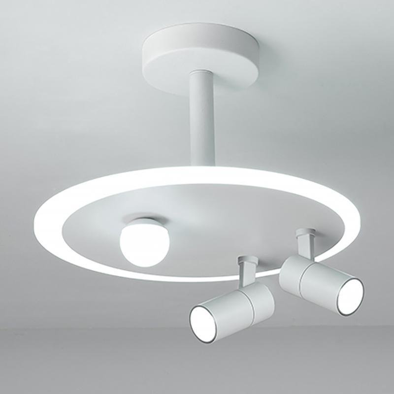 Round Dimmable Semi Flush Mount Lighting with LED Bulb and 2 Spotlights-Lighom