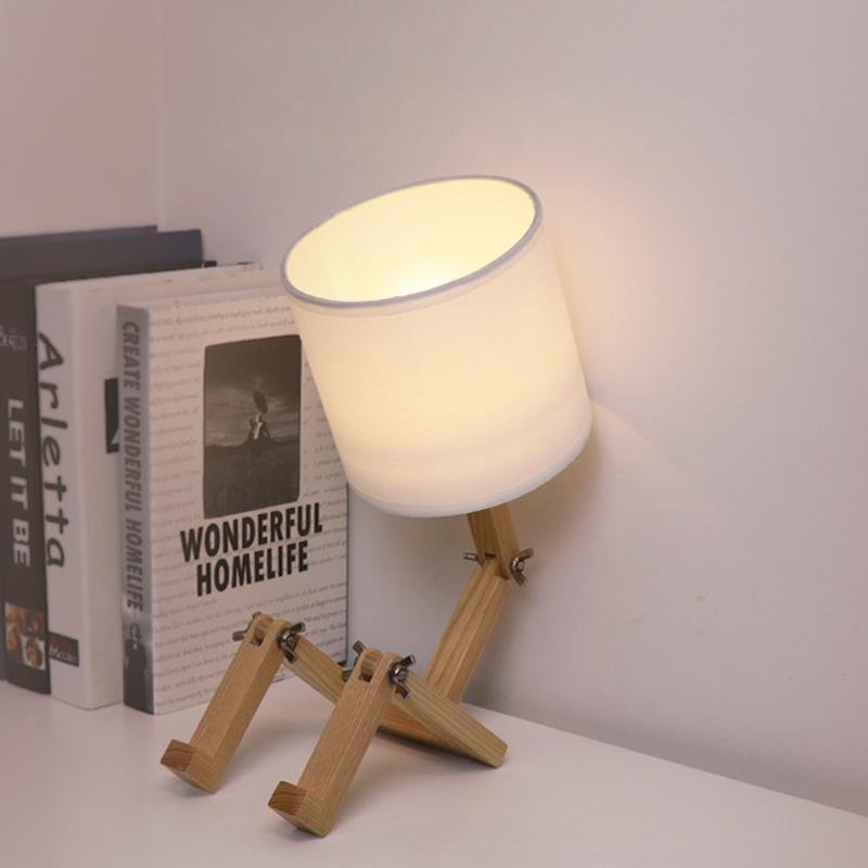 Adjustable LED Wooden Sitting Robot Lamp