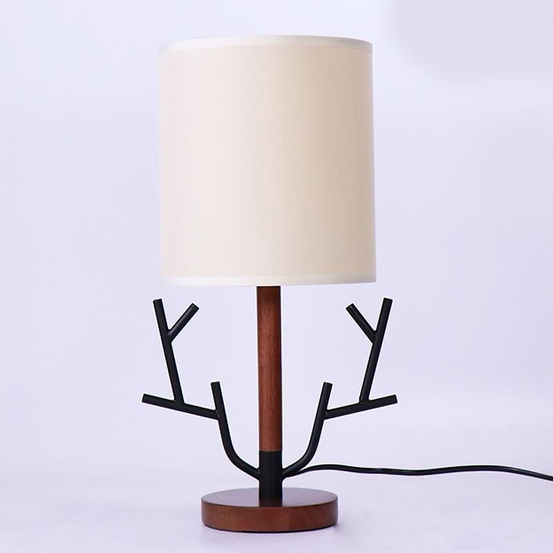 16" Vintage Rustic Tree Branch Fabric Drum Table Lamp