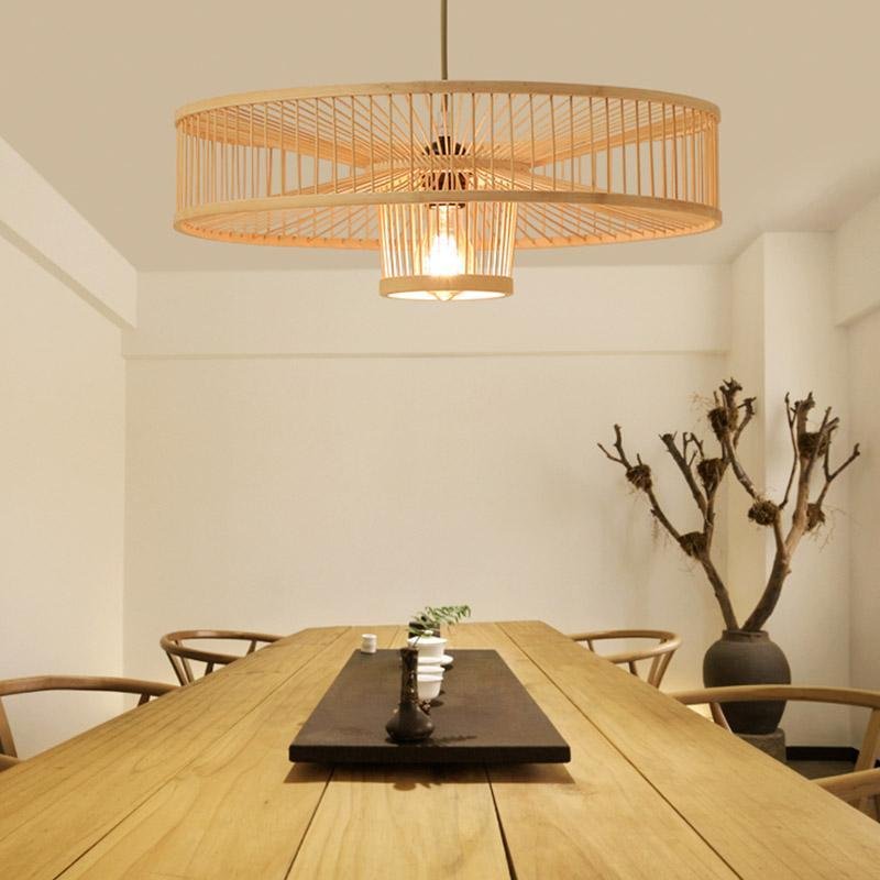 Natural rustic burlywood drum pendant lighting