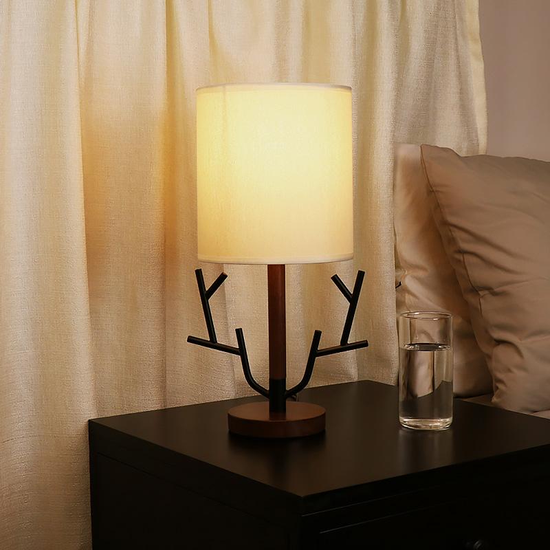 16 inch Vintage Rustic Tree Branch US Plug Table Lamp with Fabric Drum Shade-Lighom