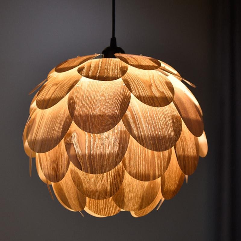 Rustic pineapple-shaped pine wood pendant lighting