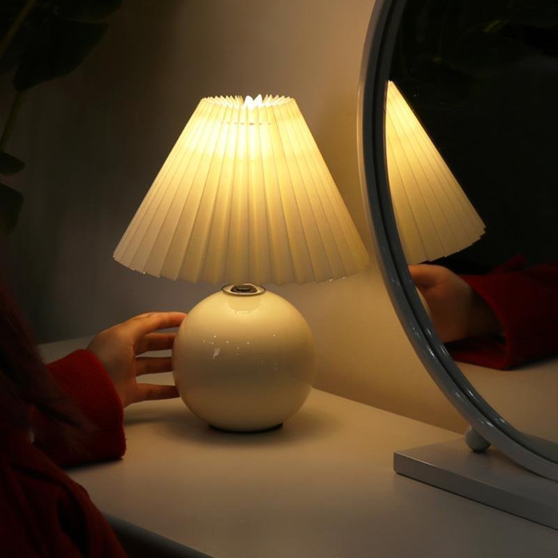 Modern White Globe Ceramic Pleated Lamp