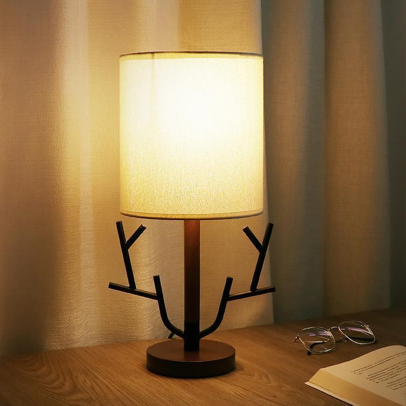 16" Vintage Rustic Tree Branch Fabric Drum Table Lamp