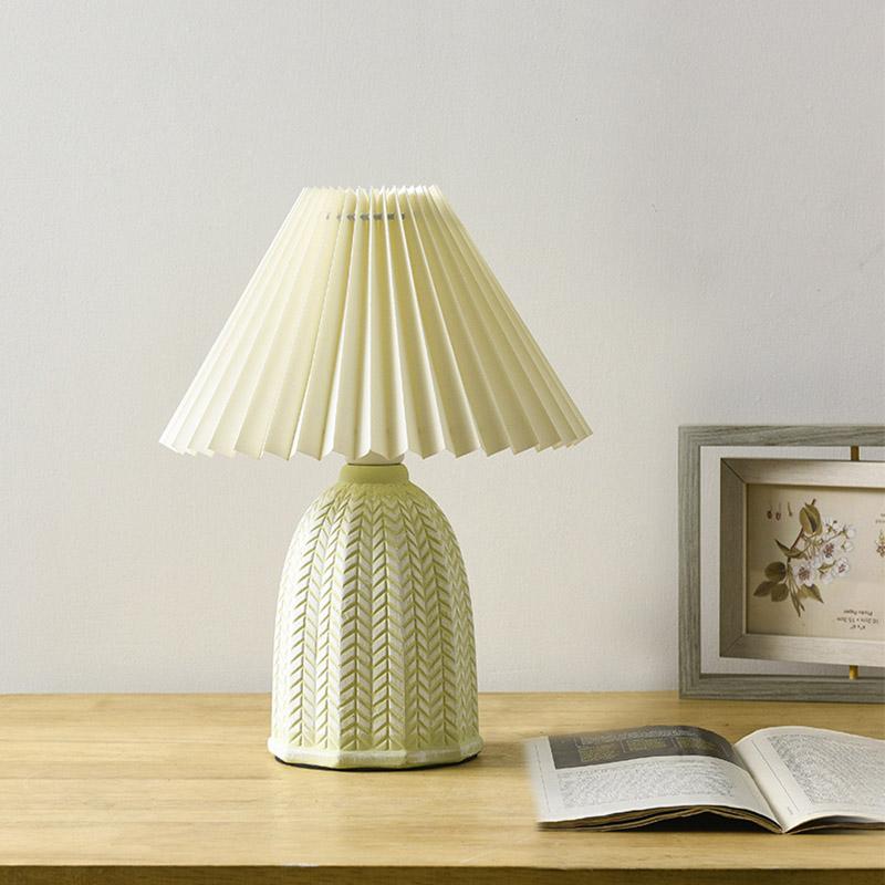 Vintage Tapered Pleated Linen Ceramic Lamp