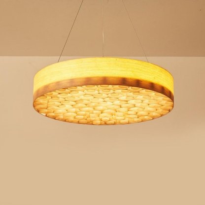 24'' Large Burlywood Drum Light Pendant Wood Living Room Pendant Lighting-Lighom