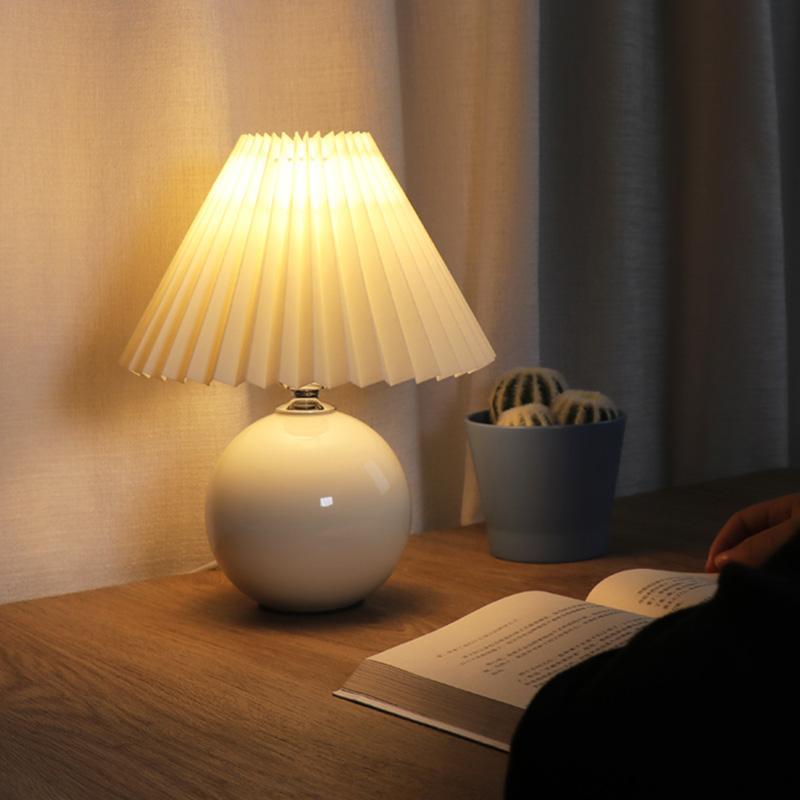Modern White Globe Ceramic Pleated Lamp