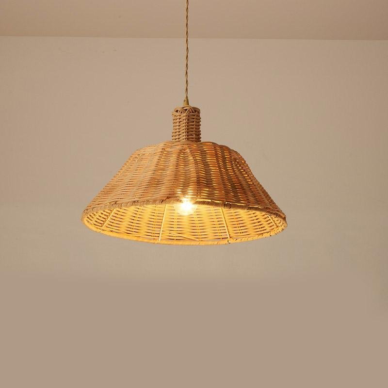 Wide Bell Shaped Bamboo Ceiling Lamp Burlywood Farmhouse Pendant Light-Lighom