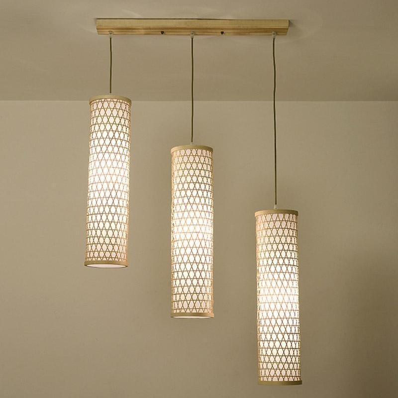 30" Thin Cluster Cylinder Farmhouse Bamboo Pendant Light