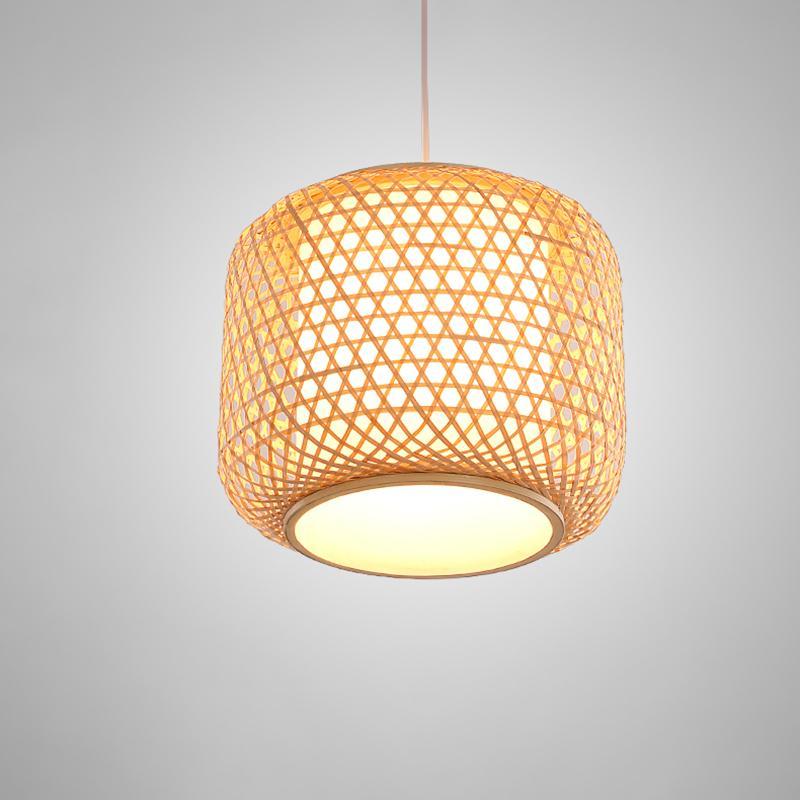Modern Cylindrical Bamboo Hallway Entryway Pendant Light