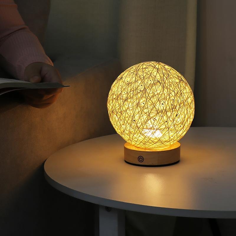 Lighom shade wicker rattan synthetic wood table lamps for living room