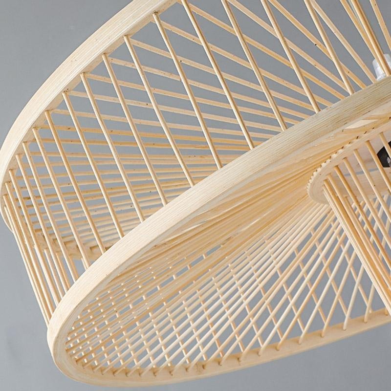 Farmhouse Burlywood Drum Framed Bamboo Pendant Light