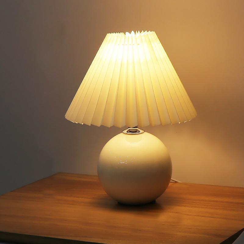 Modern White Globe Ceramic Pleated Lamp