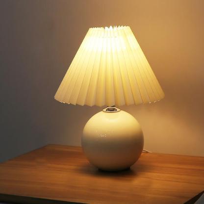 Modern White Globe Ceramic Pleated Lamp