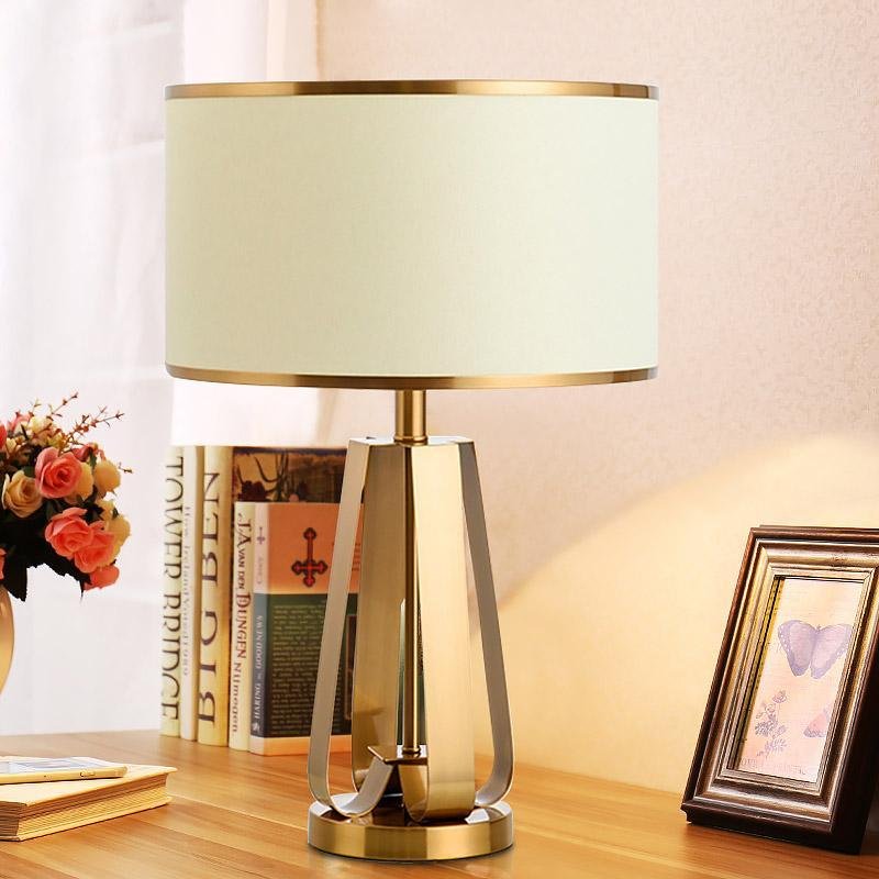 22 inch 1-Light Golden Faux Silk and Brass Geometric Table Lamp-Lighom