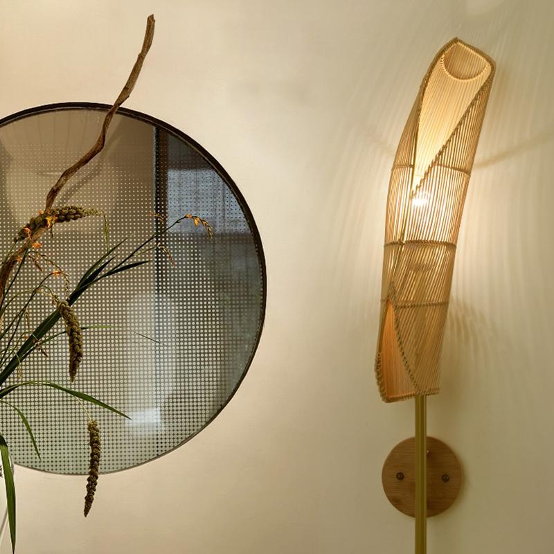 Lighom rustic organic freeform bamboo wood wall sconces