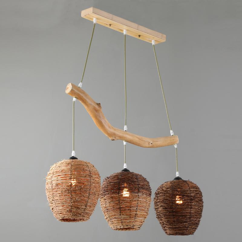 Lighom rustic beehive wicker wood metal glass pendant lighting