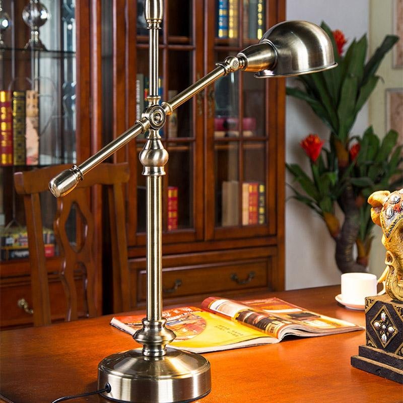Vintage Metallic Dome Adjustable Desk Lamp with Flexible Arm for Study and Office-Lighom