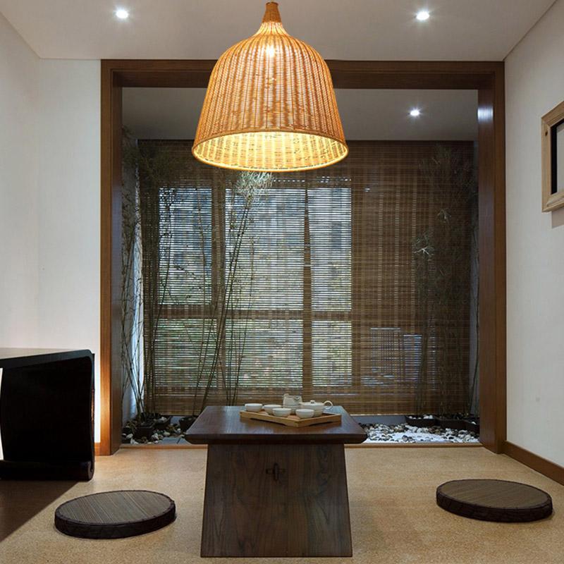 25" Rustic Bell-Shaped Rattan Pendant