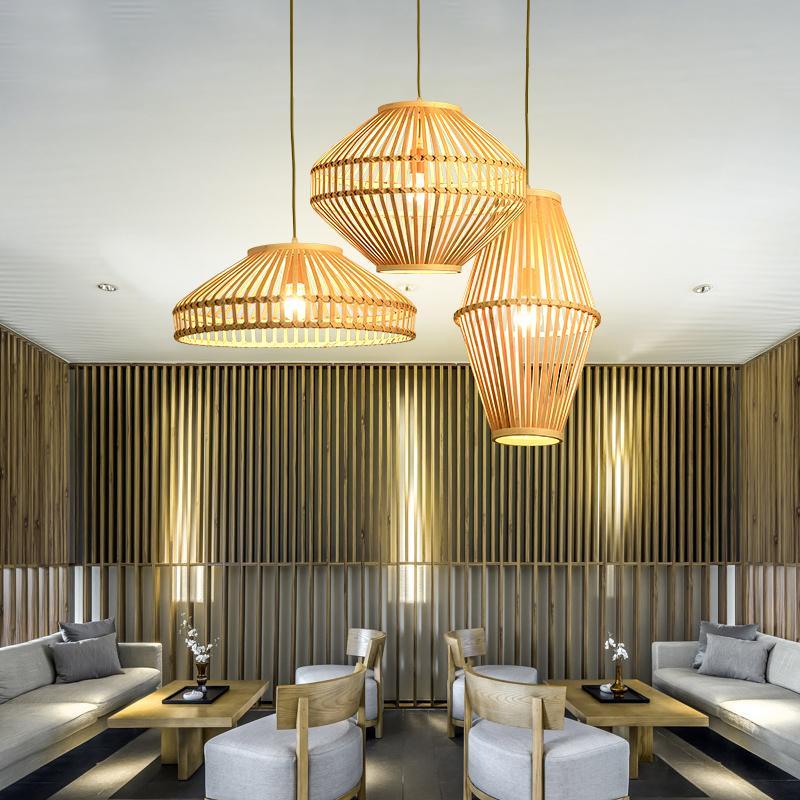 Circular Diamond Open Farmhouse Bamboo Pendant Light