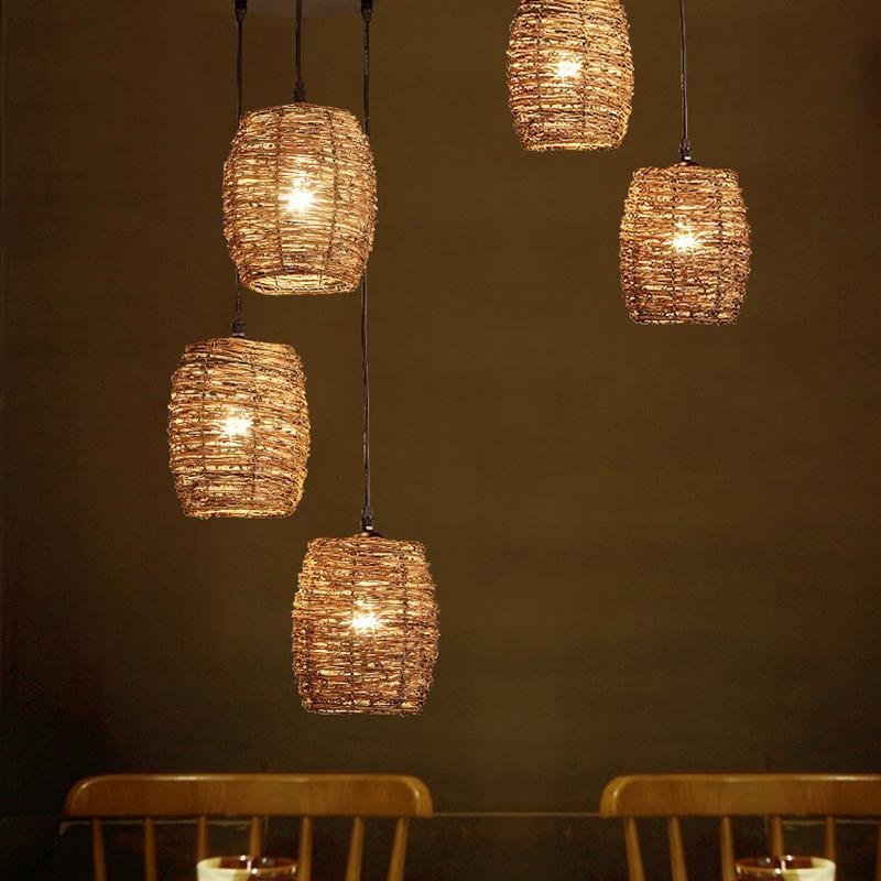 Lighom rustic wicker transparent oak pendant lighting in wood metal glass