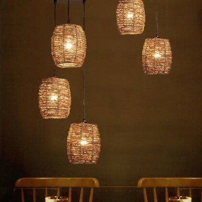 Lighom rustic wicker transparent oak pendant lighting in wood metal glass