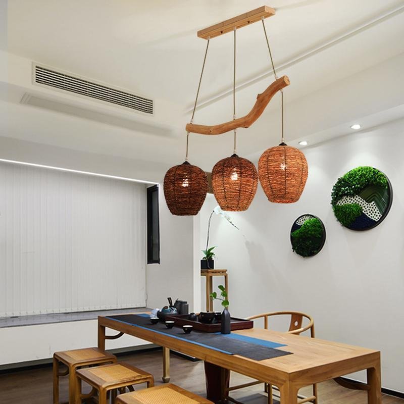 Beehive shaped Burlywood Colored Wicker Industrial Pendant Lighting-Lighom