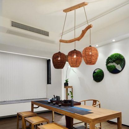 Beehive shaped Burlywood Colored Wicker Industrial Pendant Lighting-Lighom