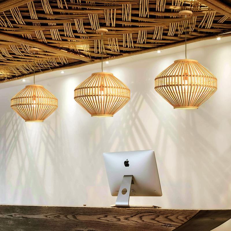 Circular Diamond Open Farmhouse Bamboo Pendant Light