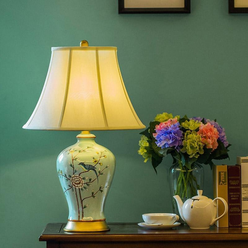 23" Oriental Branches Birds Porcelain Lamp