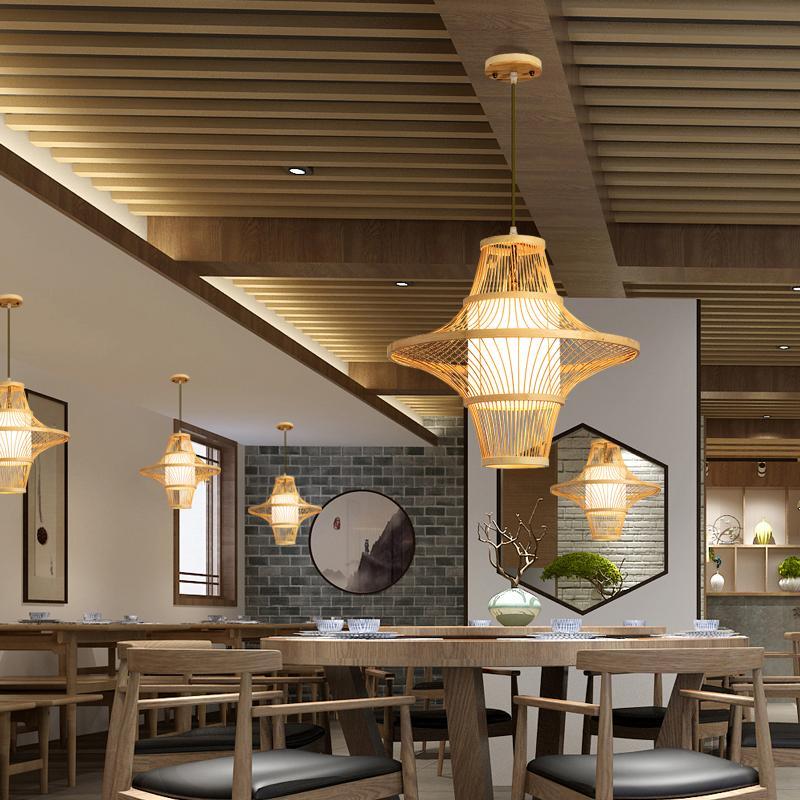 Two-Cone Burlywood Farmhouse Bamboo Pendant Light