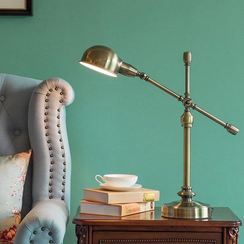 Vintage Metallic Dome Adjustable Desk Lamp with Flexible Arm for Study and Office-Lighom