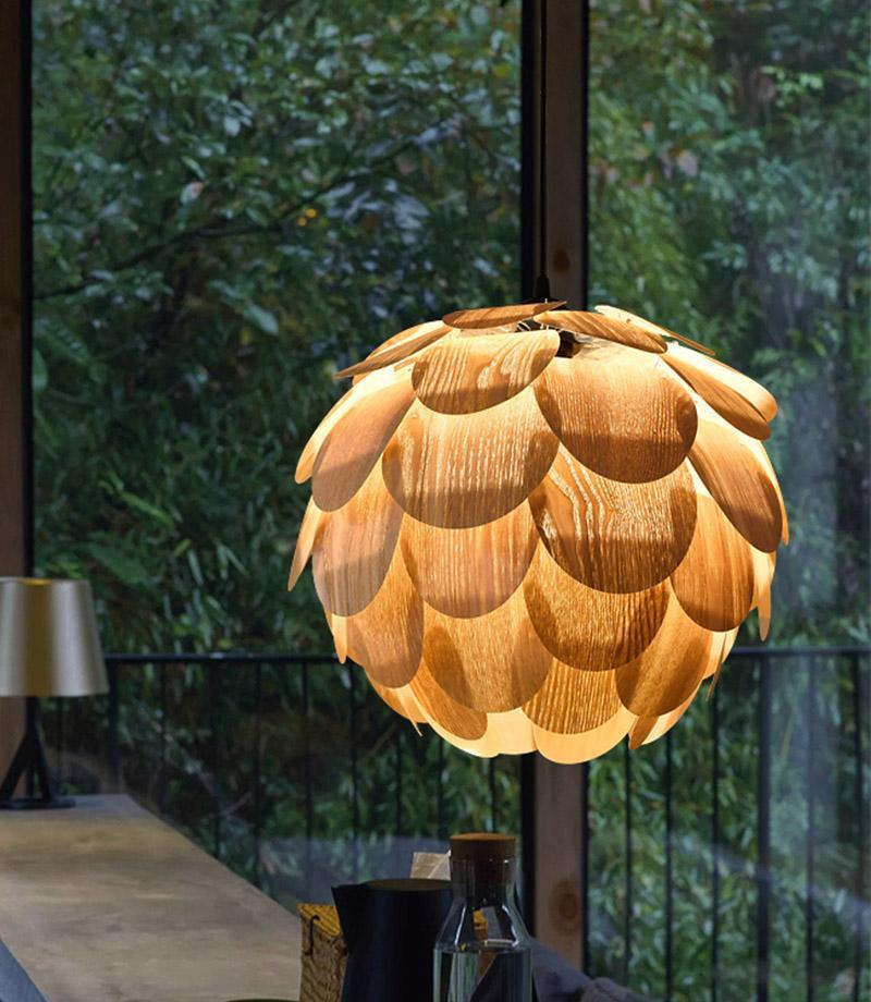 15" Rustic Pineapple-Shaped Wood Pendant