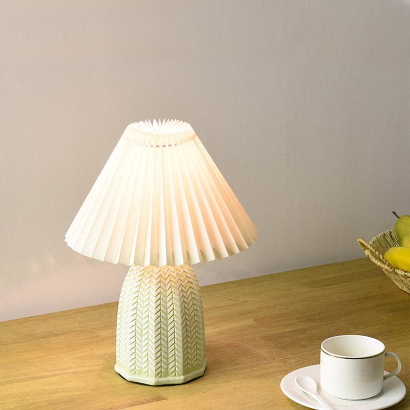 Vintage Tapered Pleated Linen Shade Ceramic 1-Light Table Lamp-Lighom