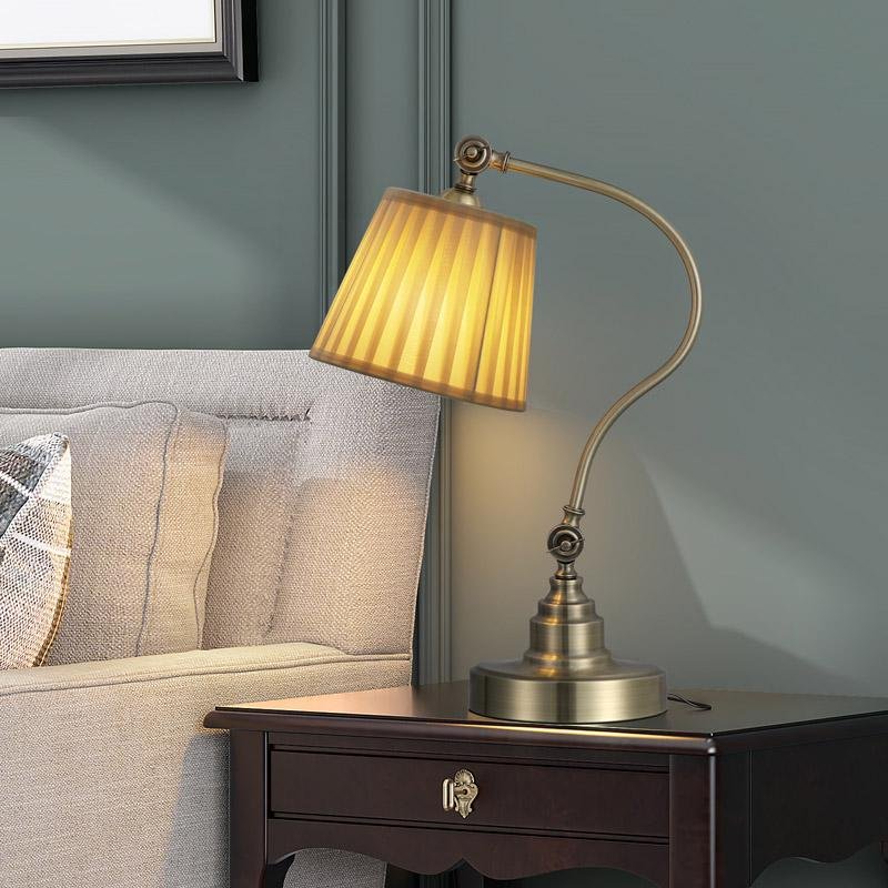 Industrial Empire-Style Metal Desk Lamp with Curved Arm and Adjustable Lighting-Lighom