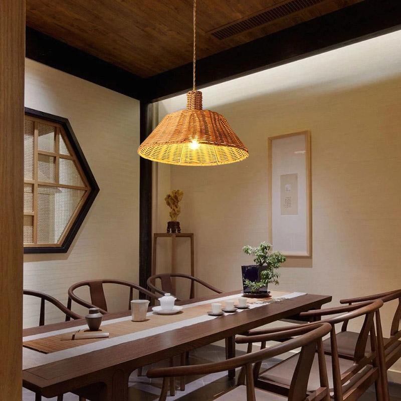 Wide Bell Bamboo Burlywood Farmhouse Pendant