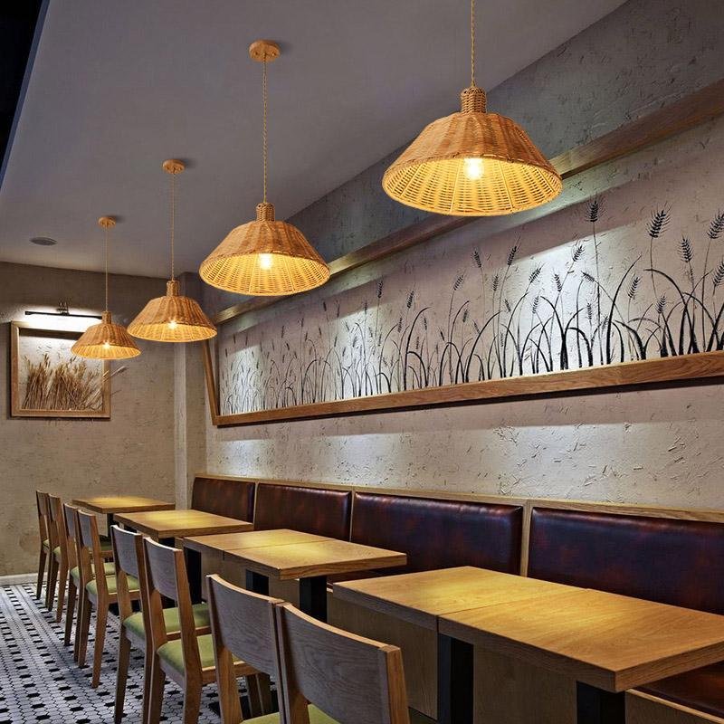 Wide Bell Shaped Bamboo Ceiling Lamp Burlywood Farmhouse Pendant Light-Lighom