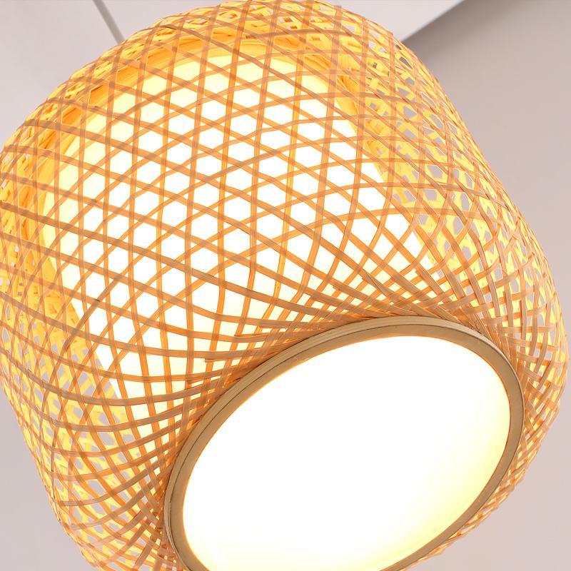 Modern Cylindrical Bamboo Hallway Entryway Pendant Light