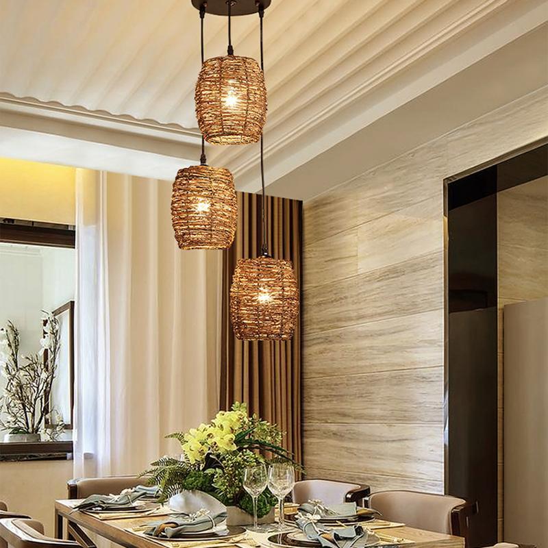 Rustic 3-piece burlywood oak pendant lighting, Lighom