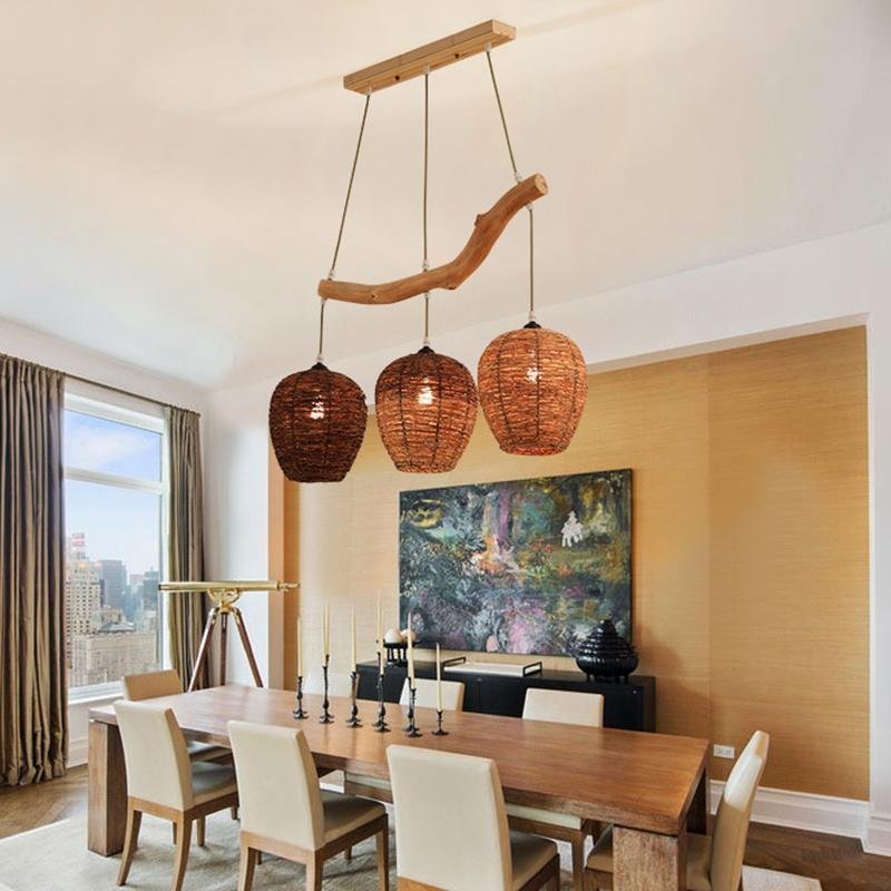 Beehive shaped Burlywood Colored Wicker Industrial Pendant Lighting-Lighom