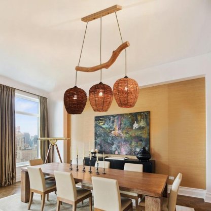 Beehive shaped Burlywood Colored Wicker Industrial Pendant Lighting-Lighom