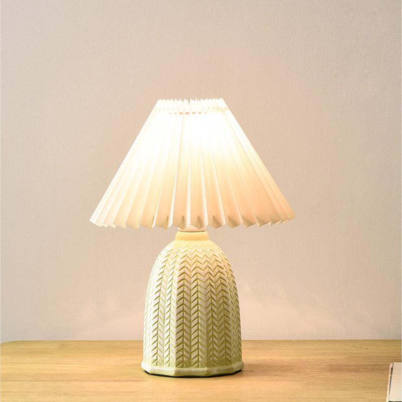 Vintage Tapered Pleated Linen Shade Ceramic 1-Light Table Lamp-Lighom