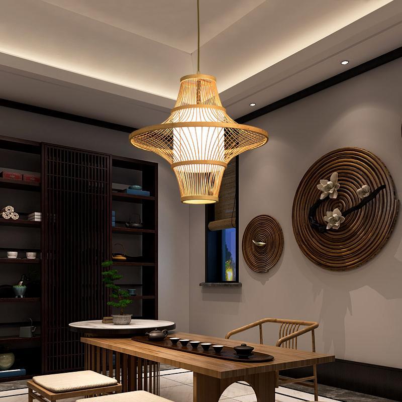 Two-Cone Burlywood Farmhouse Bamboo Pendant Light
