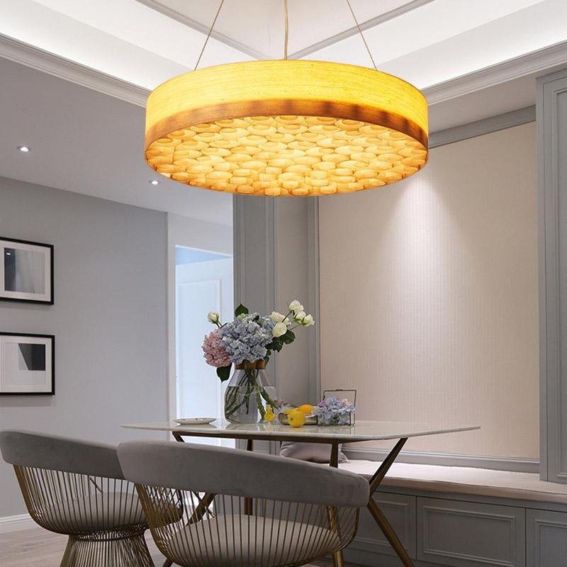 24'' Large Burlywood Drum Light Pendant Wood Living Room Pendant Lighting-Lighom