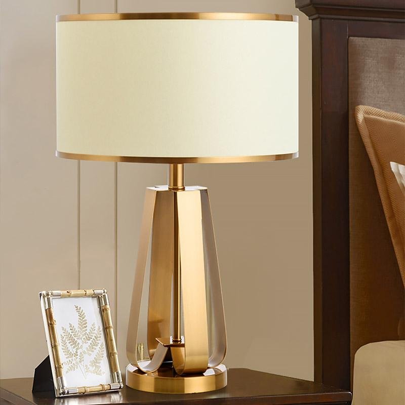 22" Golden Faux Silk Brass Geometric Lamp
