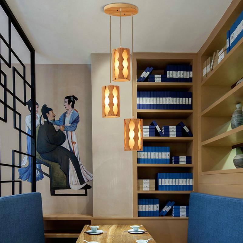 Well Constructed Bamboo Rustic Pendant Lighting With Squiggly Light Gaps-Lighom