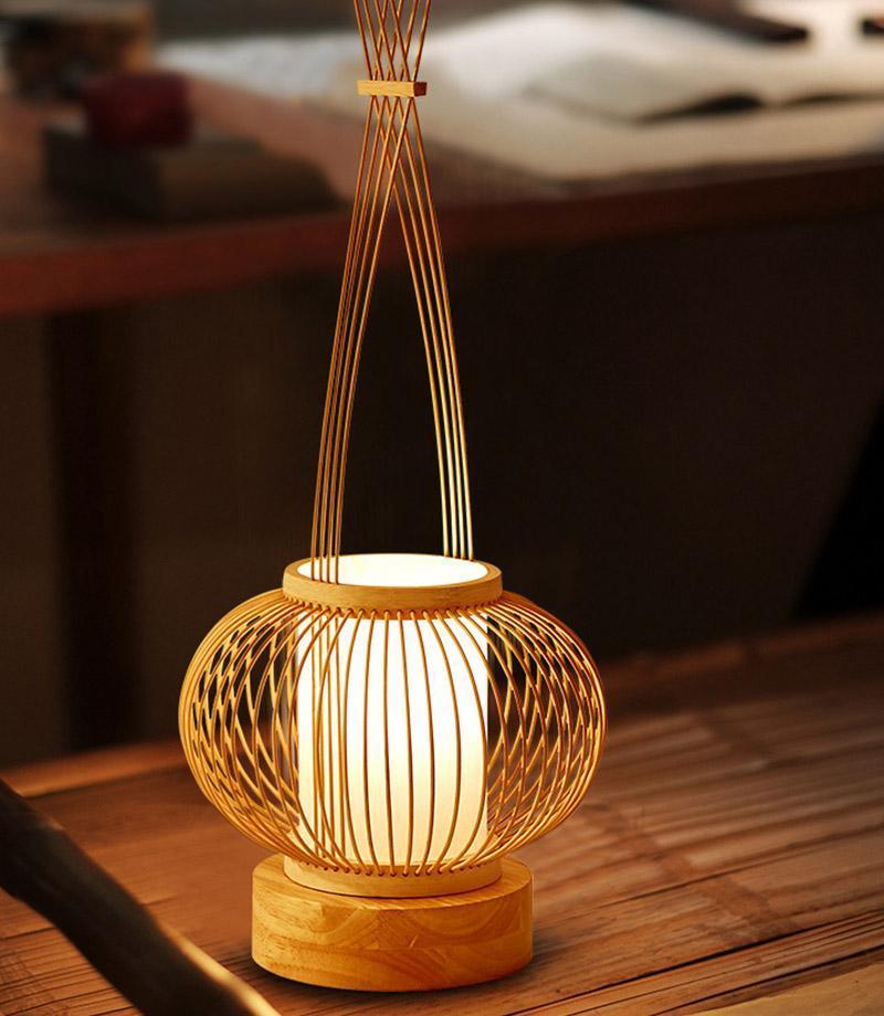 Rustic Woven Bamboo Cylinder LED Lamp