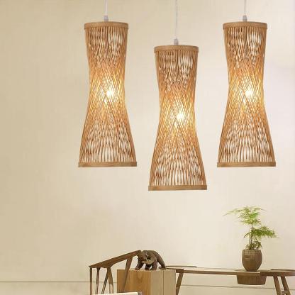 Cage-shaped Rustic Pendant Lighting Natural Bamboo Pendant Lighting Hanging-Lighom