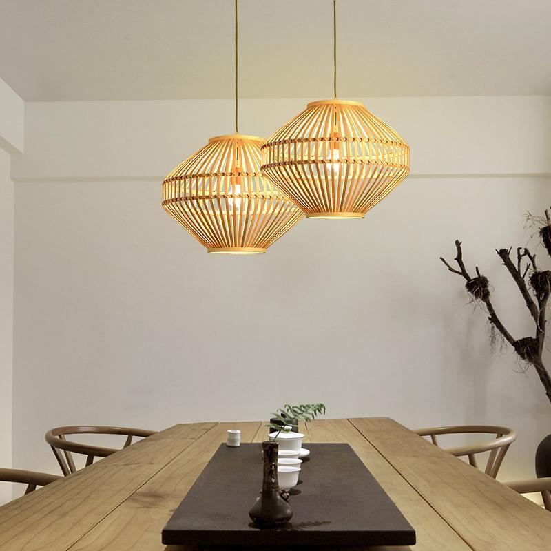 Circular Diamond Open Farmhouse Bamboo Pendant Light